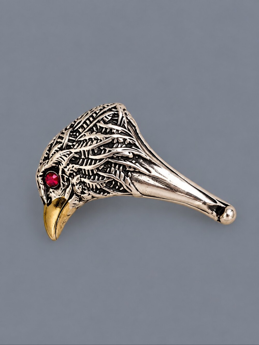 Vintage Red Eye Eagle Head Viking Crow Adjustable Ring